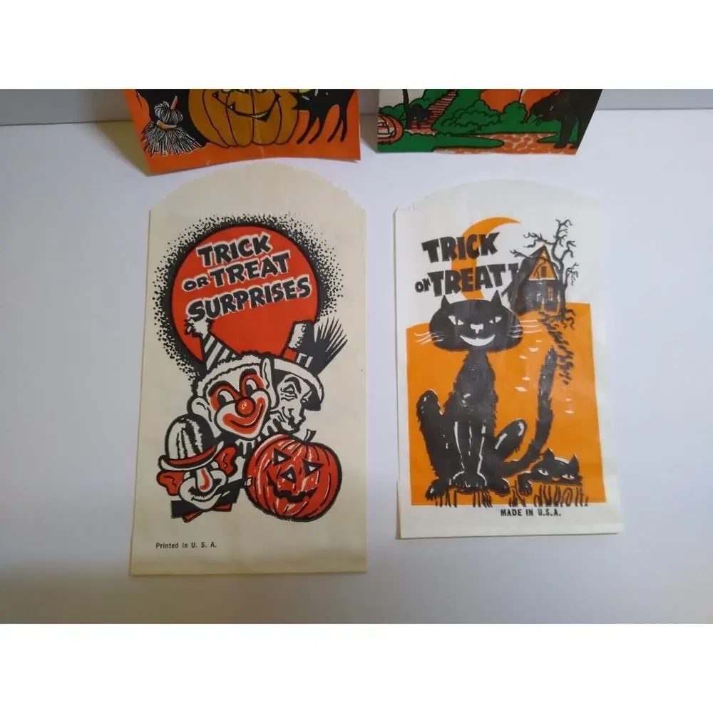 Halloween Candy Trick Or Treat Bags Clown Haunted House Black Cat Owl Bats (4)